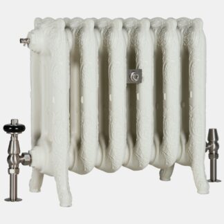 Rococo III 470mm Castrads bay window radiator in oatmeal finish